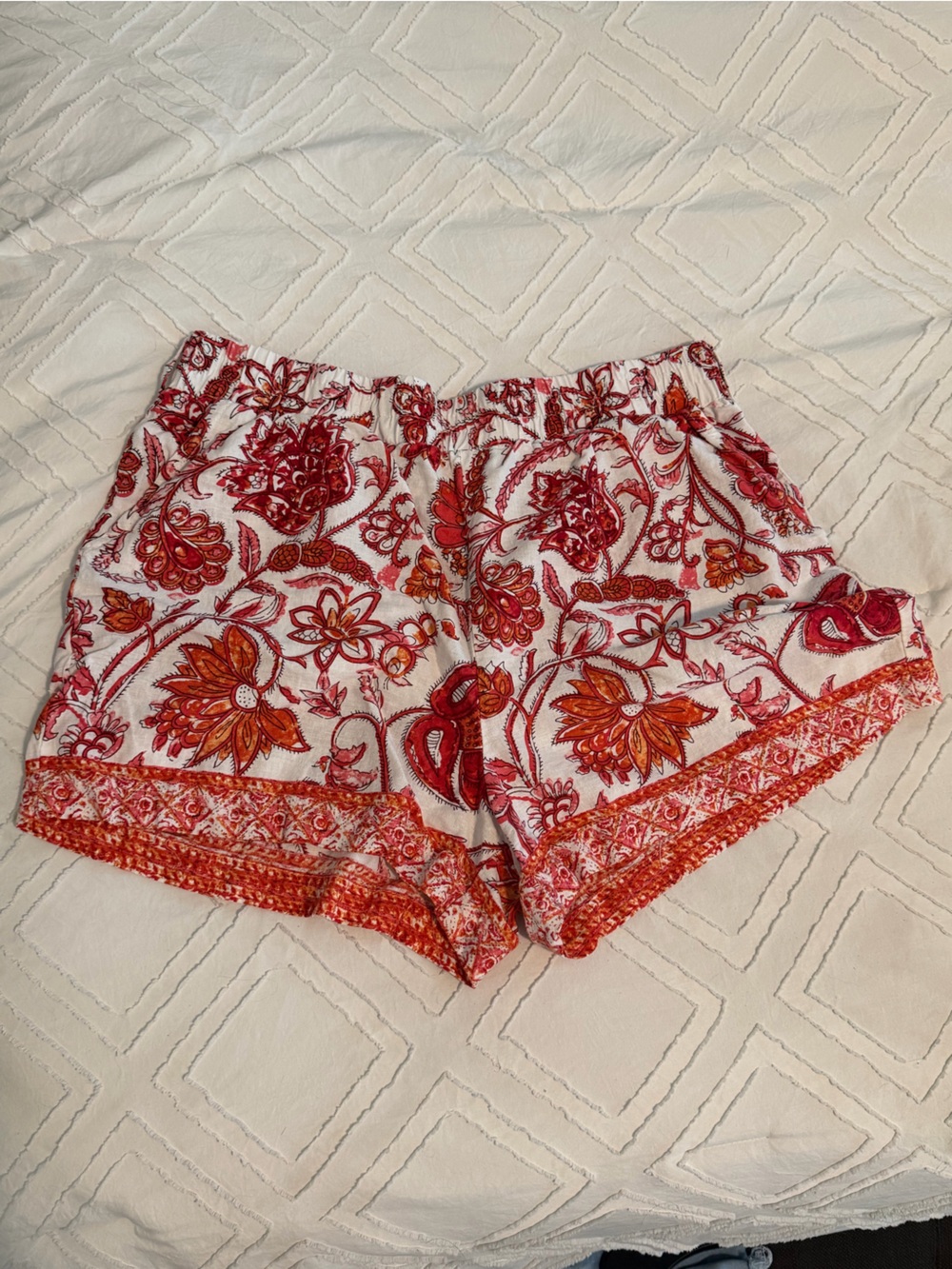 Nicole Miller White Shorts with Red & Orange Floral Print